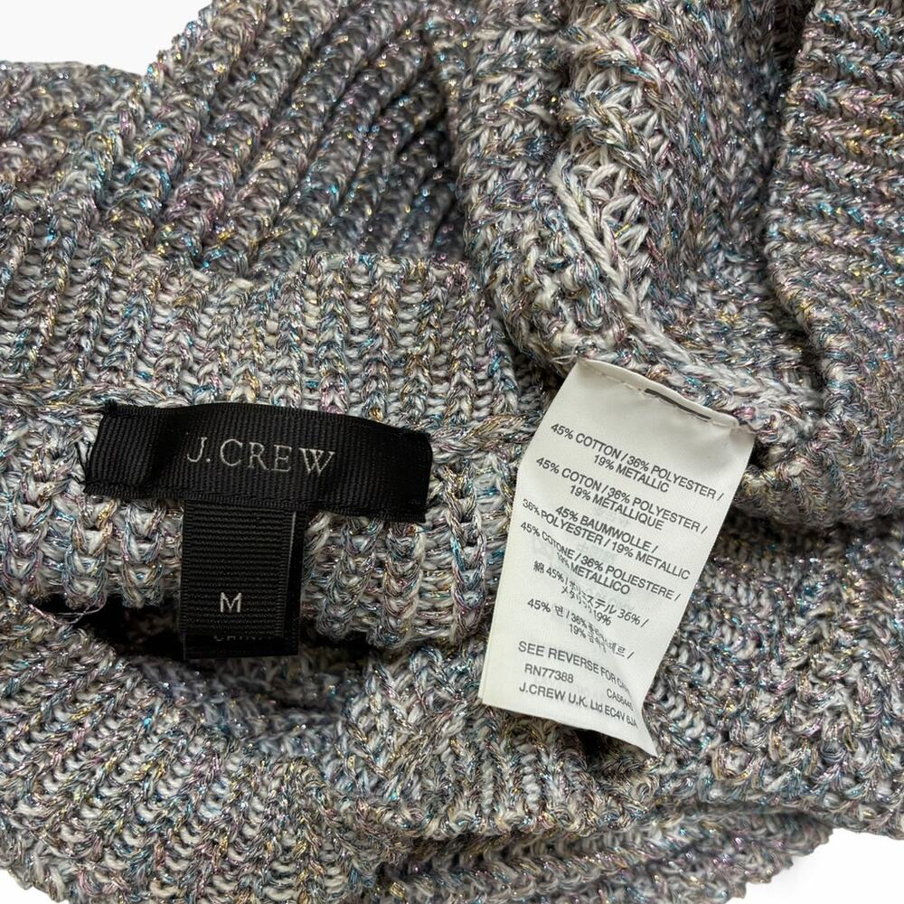 J.Crew Metallic Sparkle Ribbed Knit Crewneck Sweater Gray Medium Cropped Shimmer - Picture 5 of 5
